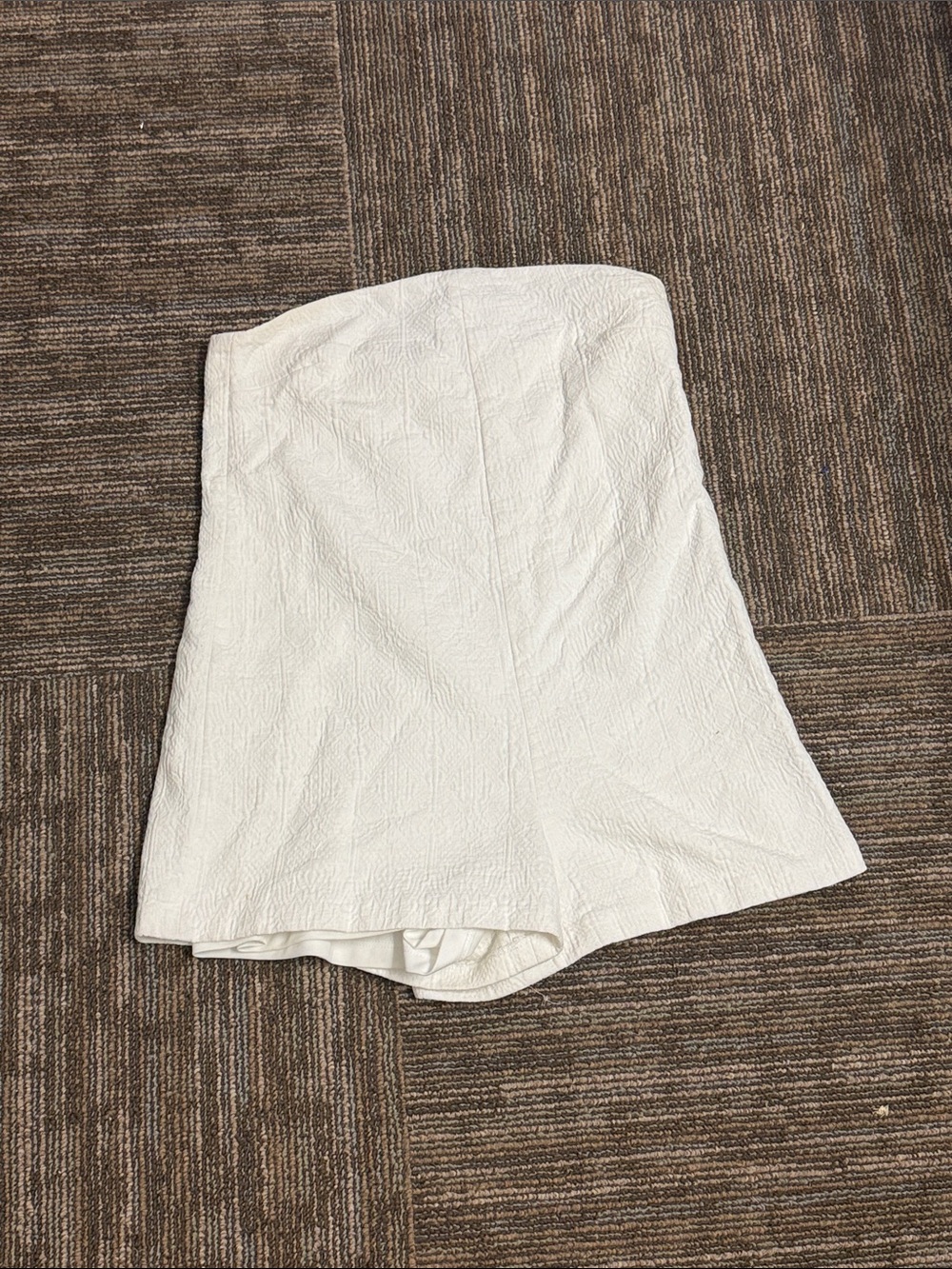 Zara White Textured High-Rise Strappless Romper